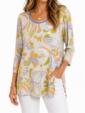 LOGO BY LORI GOLDSTEIN FLORAL ARTSY HIPPIE  TUNIC  
SZ M